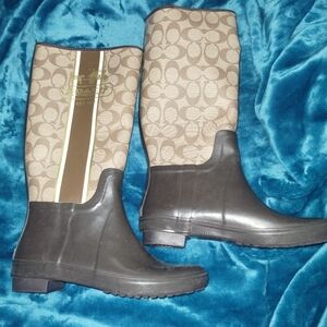 Tan/Brown womens Coach Rainboots